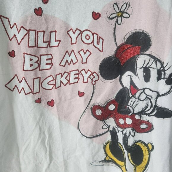 Disney Minnie Mouse Heart "Will You Be My Mickey?" Graphic Womens T-Shirt Size L - Picture 7 of 12